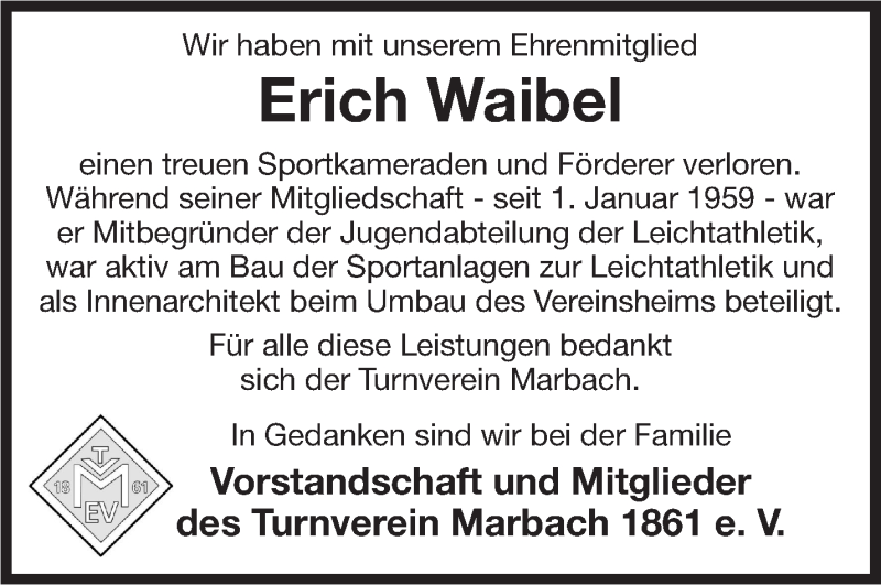  Traueranzeige für Erich Waibel vom 27.11.2019 aus Marbacher Zeitung