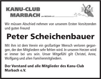 Traueranzeige von Peter Scheichenbauer von Marbacher Zeitung