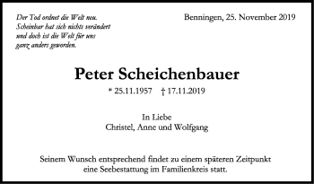 Traueranzeige von Peter Scheichenbauer von Marbacher Zeitung