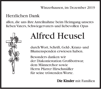Traueranzeige von Alfred Heusel von Marbacher Zeitung