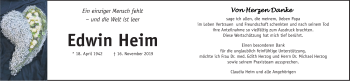 Traueranzeige von Edwin Heim von Marbacher Zeitung