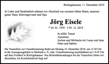 Traueranzeige von Jörg Eisele von Marbacher Zeitung