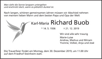 Traueranzeige von Karl-Maria Richard Buob von Marbacher Zeitung