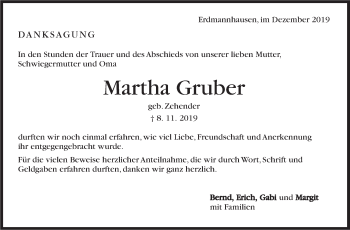 Traueranzeige von Martha Gruber von Marbacher Zeitung