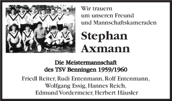 Traueranzeige von Stephan Axmann von Marbacher Zeitung