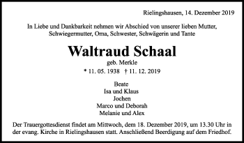 Traueranzeige von Waltraud Schaal von Marbacher Zeitung