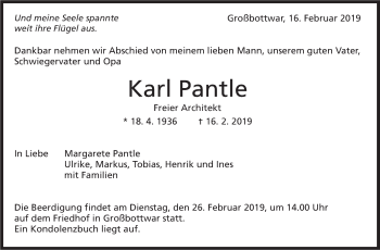 Traueranzeige von Karl Pantle von Marbacher Zeitung