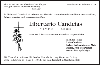 Traueranzeige von Libertario Candeias von Marbacher Zeitung