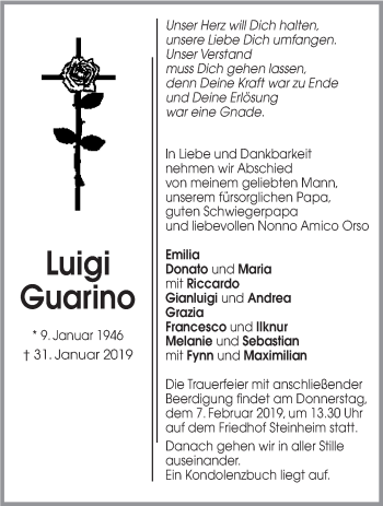 Traueranzeige von Luigi Guarino von Marbacher Zeitung