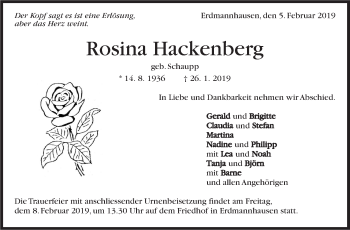 Traueranzeige von Rosina Hackenberg von Marbacher Zeitung