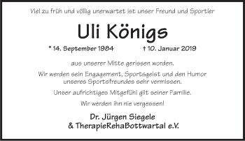 Traueranzeige von Uli Königs von Marbacher Zeitung