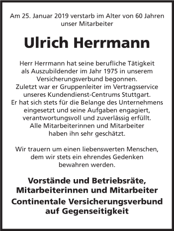 Traueranzeige von Ulrich Herrmann von Marbacher Zeitung