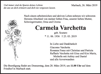 Traueranzeige von Carmela Varchetta von MARBACHER ZEITUNG