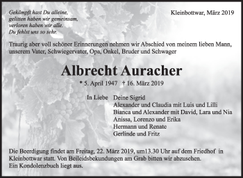 Traueranzeige von Albrecht Auracher von Marbacher Zeitung