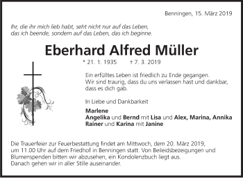 Traueranzeige von Eberhard Alfred Müller von Marbacher Zeitung