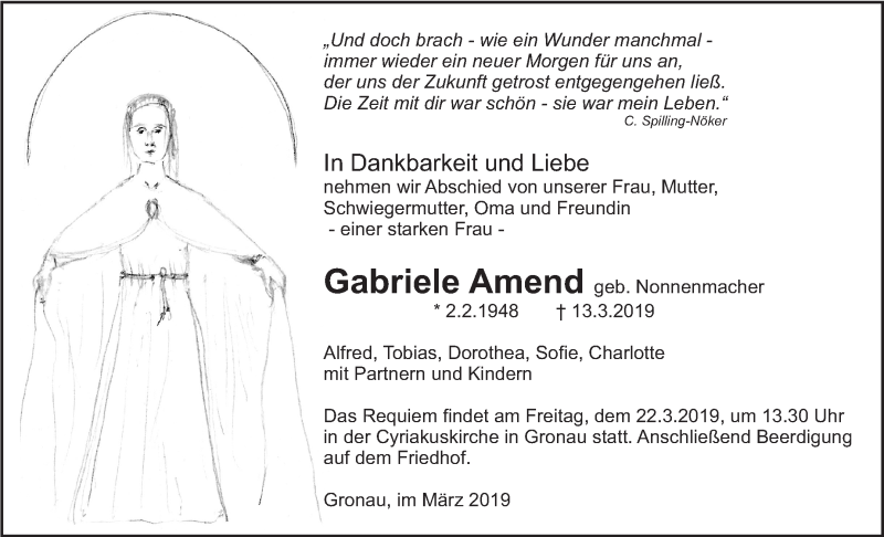 Traueranzeige für Gabriele Amend vom 19.03.2019 aus Marbacher Zeitung