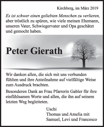 Traueranzeige von Peter Gierath von Marbacher Zeitung