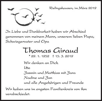 Traueranzeige von Thomas Giraud von Marbacher Zeitung