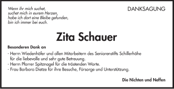 Traueranzeige von Zita Schauer von Marbacher Zeitung
