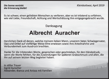 Traueranzeige von Albrecht Auracher von Marbacher Zeitung