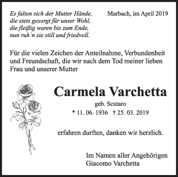 Traueranzeige von Carmela Varchetta von Marbacher Zeitung