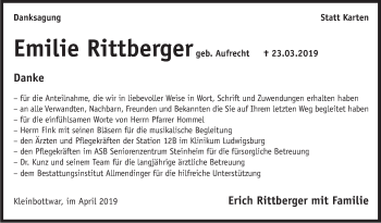Traueranzeige von Emilie Rittberger von Marbacher Zeitung