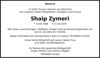 Traueranzeige von Shaip Zymeri von Marbacher Zeitung