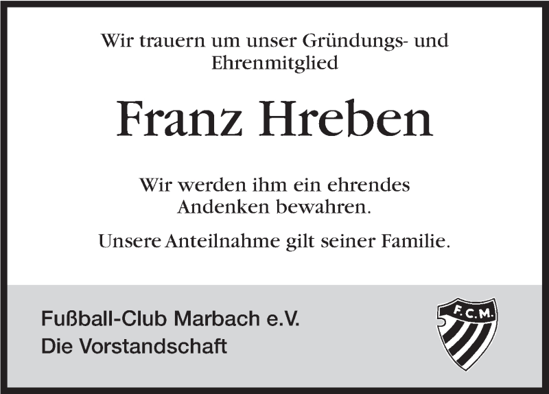  Traueranzeige für Franz Hreben vom 29.05.2019 aus Marbacher Zeitung