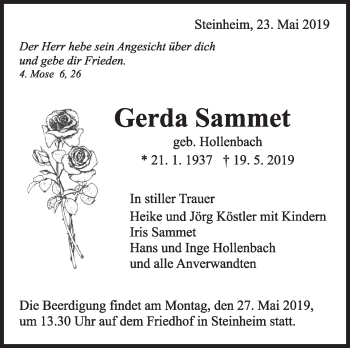 Traueranzeige von Gerda Sammet von Marbacher Zeitung