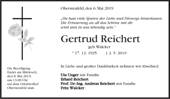 Traueranzeige von Gertrud Reichert von Marbacher Zeitung