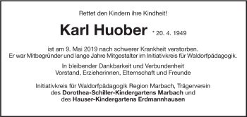 Traueranzeige von Karl Huober von Marbacher Zeitung