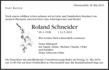 Traueranzeige von Roland Schneider von Marbacher Zeitung