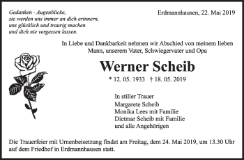 Traueranzeige von Werner Scheib von Marbacher Zeitung