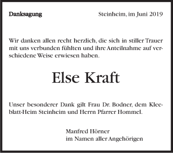 Traueranzeige von Else Kraft von Marbacher Zeitung