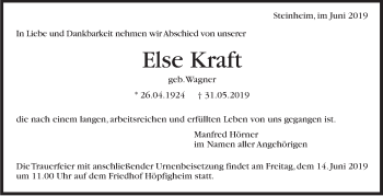 Traueranzeige von Else Kraft von Marbacher Zeitung