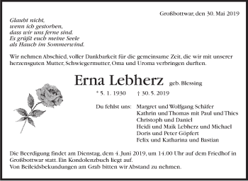 Traueranzeige von Erna Lebherz von Marbacher Zeitung