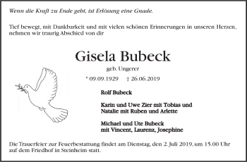 Traueranzeige von Gisela Bubeck von Marbacher Zeitung