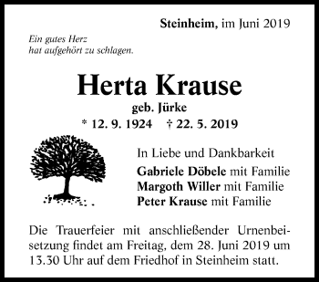 Traueranzeige von Herta Krause von Marbacher Zeitung