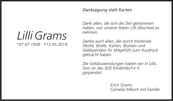 Traueranzeige von Lilli Grams von Marbacher Zeitung