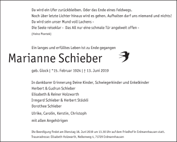 Traueranzeige von Marianne Schieber von Marbacher Zeitung