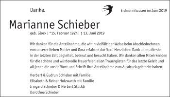 Traueranzeige von Marianne Schieber von Marbacher Zeitung