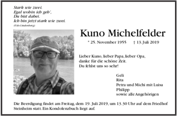 Traueranzeige von Kuno Michelfelder von Marbacher Zeitung