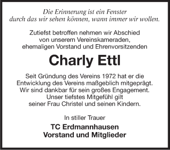 Traueranzeige von Charly Ettl von Marbacher Zeitung