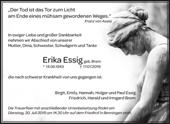Traueranzeige von Erika Essig von Marbacher Zeitung