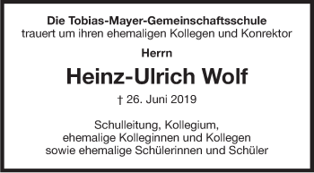 Traueranzeige von Heinz-Ulrich Wolf von Marbacher Zeitung