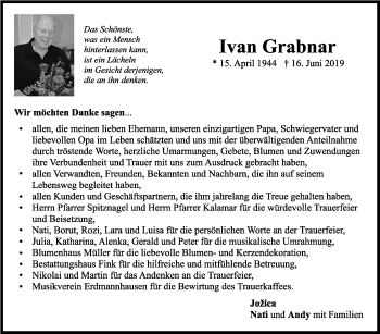 Traueranzeige von Ivan Grabnar von Marbacher Zeitung