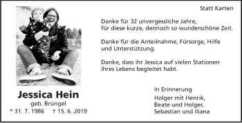 Traueranzeige von Jessica Hein von Marbacher Zeitung