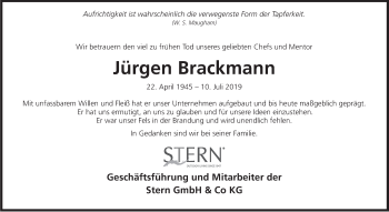 Traueranzeige von Jürgen Brackmann von Marbacher Zeitung