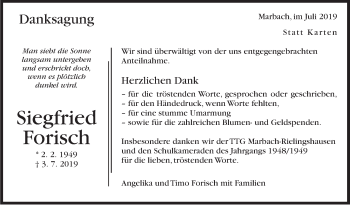 Traueranzeige von Siegfried Forisch von Marbacher Zeitung
