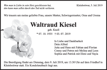 Traueranzeige von Waltraud Kiesel von Marbacher Zeitung